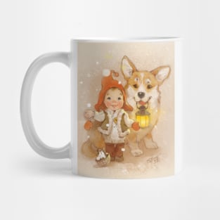 Gnome and corgi. Merry christmas. Mug